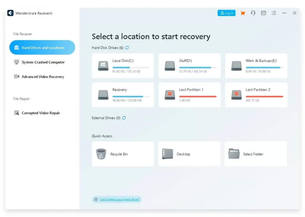 wondershare recoverit page
